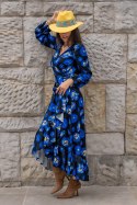 Sukienka "ANNA" długa - Blue Flowers - M/L