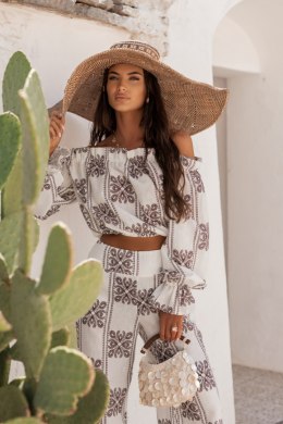 Komplet lniany MIA - Ricamo Brown - XS/S