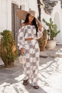 Komplet lniany MIA - Ricamo Brown - XS/S