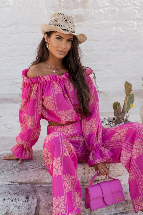 Komplet lniany MIA - Ricamo Pink - XS/S