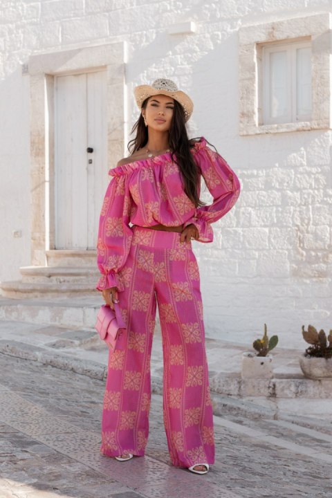 Komplet lniany MIA - Ricamo Pink - XS/S