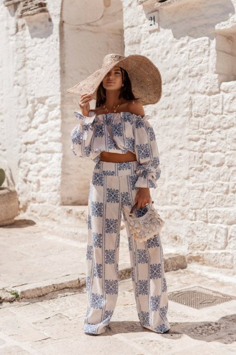 Komplet lniany MIA - Ricamo blue - XS/S
