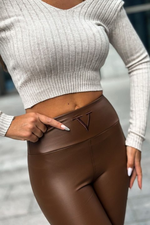 Legginsy lekko ocieplane V - Brąz - UNI