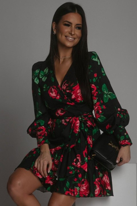 Sukienka Anna - Na Czarnym Tle Kwiat - XS/S