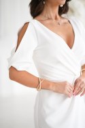 Elegancka Sukienka Ołówkowa Ecru Z Dekoltem 327-04 - Ecru