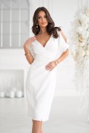 Elegancka Sukienka Ołówkowa Ecru Z Dekoltem 327-04 - Ecru