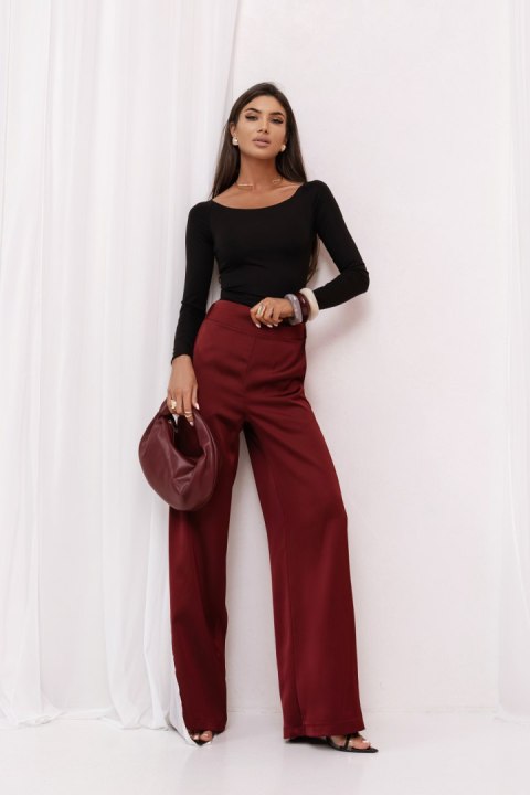 Spodnie satynowe DIVA - Bordo - M