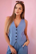 Komplet damski elegancki z kamizelką na guziki i spodniami jeansowy
