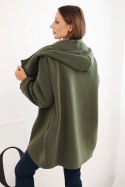 Bluza damska ocieplana z kapturem i asymetrycznym zamkiem khaki