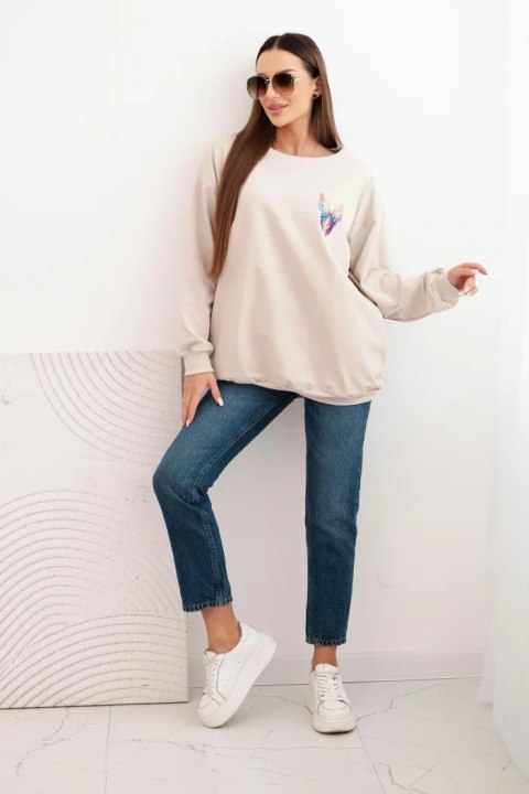 Bluza damska oversize z bawełny z kolorowymi skrzydłami na plecach beżowa