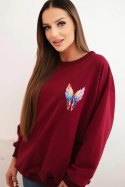 Bluza damska oversize z bawełny z kolorowymi skrzydłami na plecach bordowa