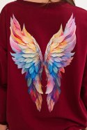 Bluza damska oversize z bawełny z kolorowymi skrzydłami na plecach bordowa