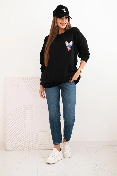 Bluza damska oversize z bawełny z kolorowymi skrzydłami na plecach czarna