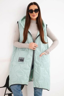 Kamizelka damska pikowana Plus Size z kapturem zapinana na zamek miętowa