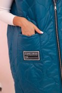 Kamizelka damska pikowana Plus Size z kapturem zapinana na zamek morska