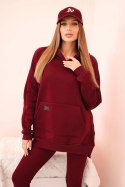 Komplet damski bawełniany bluza z kapturem i legginsy z wysokim stanem bordowy
