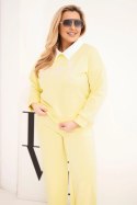 Komplet damski masełko Plus Size z szerokimi nogawkami i kołnierzykiem żółty