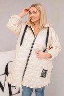 Kurtka damska Plus Size pikowana z kapturem i napisem HOPE jasno beżowa