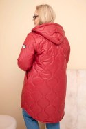 Kurtka damska Plus Size zimowa pikowana z kapturem bordowa