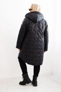 Kurtka damska Plus Size zimowa pikowana z kapturem czarna