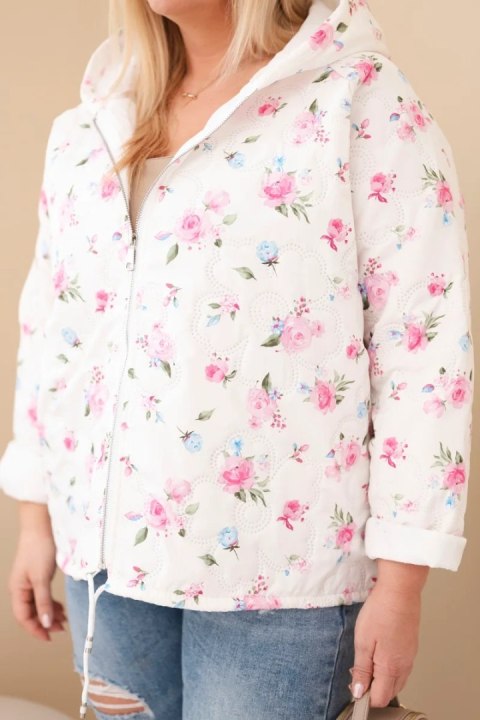 Kurtka damska wiosenna Plus Size w drobnym wzorem w kwiaty różowa
