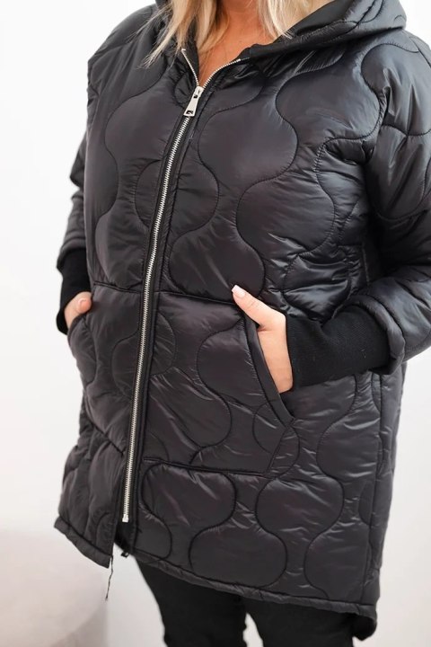 Kurtka damska zimowa Plus Size pikowana z kapturem czarna