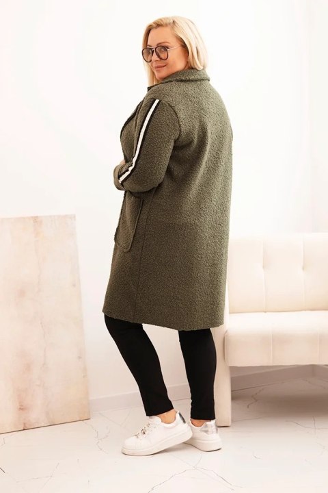 Płaszcz damski Plus Size ze sztucznego baranka z kieszeniami khaki