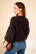 Sweter damski z moheru z krótkim rękawem brązowy