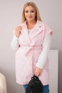 Kamizelka damska Plus Size pikowana z paskiem i kołnierzem cukierkowy róż