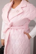 Kamizelka damska Plus Size pikowana z paskiem i kołnierzem cukierkowy róż