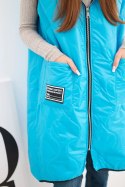 Kamizelka damska pikowana Plus Size z kapturem zapinana na zamek turkusowa
