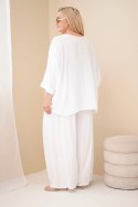 Komplet damski Plus Size wiskozowy z szerokimi spodniami i bluzką biały