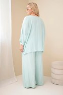 Komplet damski Plus Size wiskozowy z szerokimi spodniami i bluzką miętowy