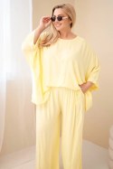 Komplet damski Plus Size wiskozowy z szerokimi spodniami i bluzką żółty