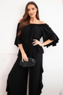 Komplet damski wiskozowy boho z falbanami czarny
