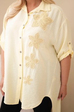 Koszula damska Plus Size z wiskozy z haftem kwiatowym żółta