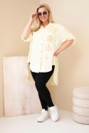 Koszula damska Plus Size z wiskozy z haftem kwiatowym żółta