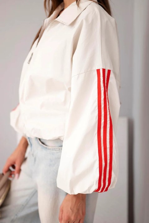 Kurtka damska wiosenna zapinana z kołnierzem i lampasami beżowa