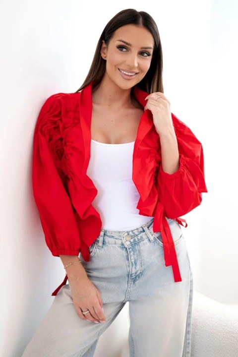 Narzutka damska bawełniana z marszczeniem i wiązaniem czerwona