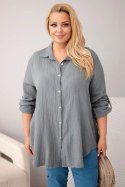 Koszula bawełniana muślinowa Plus Size ciemno szara