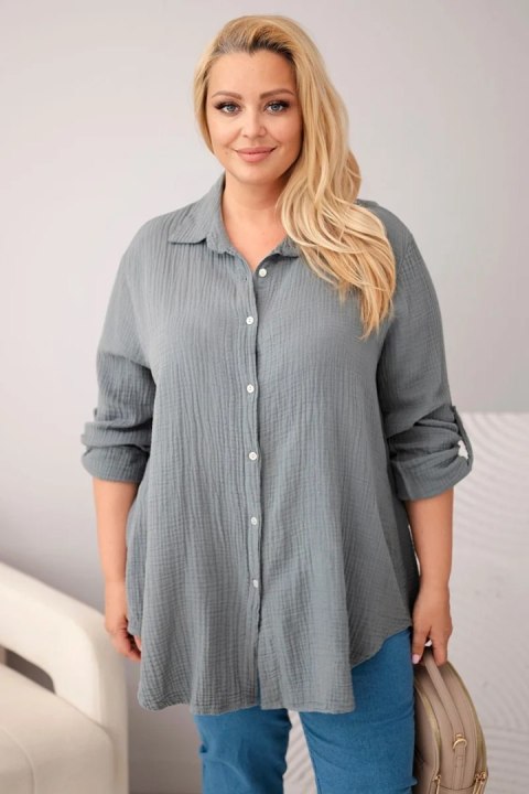 Koszula bawełniana muślinowa Plus Size ciemno szara
