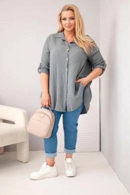 Koszula bawełniana muślinowa Plus Size ciemno szara
