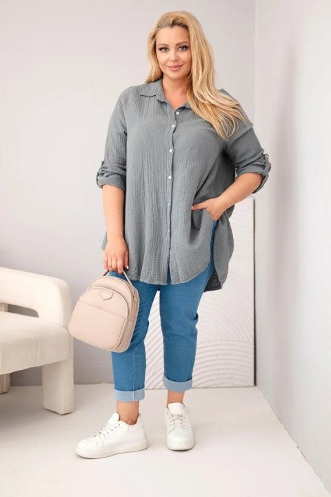 Koszula bawełniana muślinowa Plus Size ciemno szara