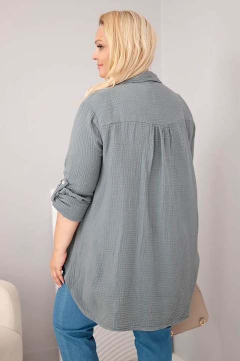 Koszula bawełniana muślinowa Plus Size ciemno szara