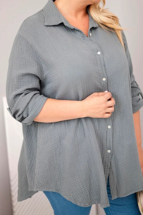 Koszula bawełniana muślinowa Plus Size ciemno szara