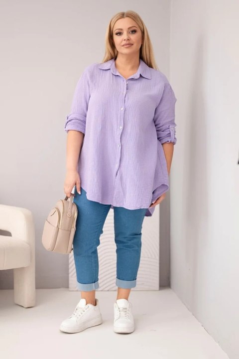 Koszula bawełniana muślinowa Plus Size fioletowa