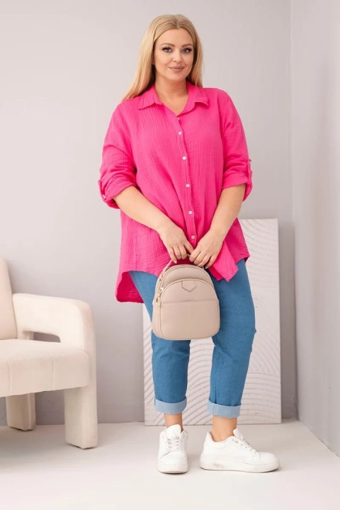 Koszula bawełniana muślinowa Plus Size fuksja
