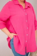 Koszula bawełniana muślinowa Plus Size fuksja