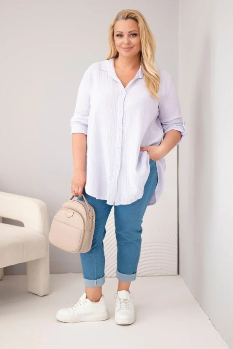 Koszula bawełniana muślinowa Plus Size jasno fioletowa