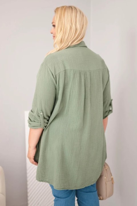 Koszula bawełniana muślinowa Plus Size khaki